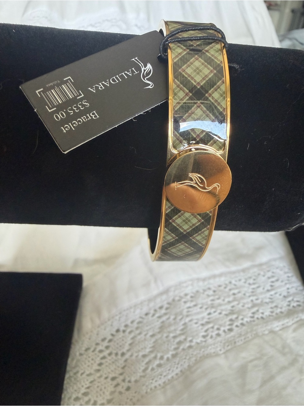 Talidara PVD Gold-Tone Plaid Bangle Bracelet - Green Plaid